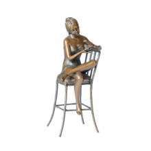Female Figure Bronze Sculpture Chair Lady Indoor Decor Brass Statue TPE-591